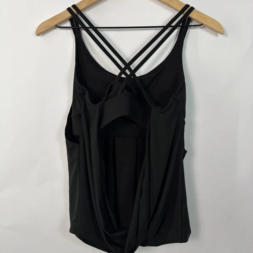 Halara Built In Bra Tank M Black Crisscross Back Flowy Draped Top NWT - Picture 5 of 12